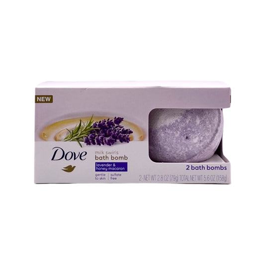 DOVE MILK SWIRLS BATH BOMB LAVENDER & HONEY MACARON 2 PACK GENTLE TO SKIN 5.6 oz / 158 g