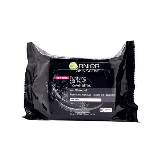 GARNIER SKINACTIVE PURIFYING OIL FREE TOWLETTES WITH CHARCOAL FOR OILY SKINS (PACK OF 25 TOWLETTES)